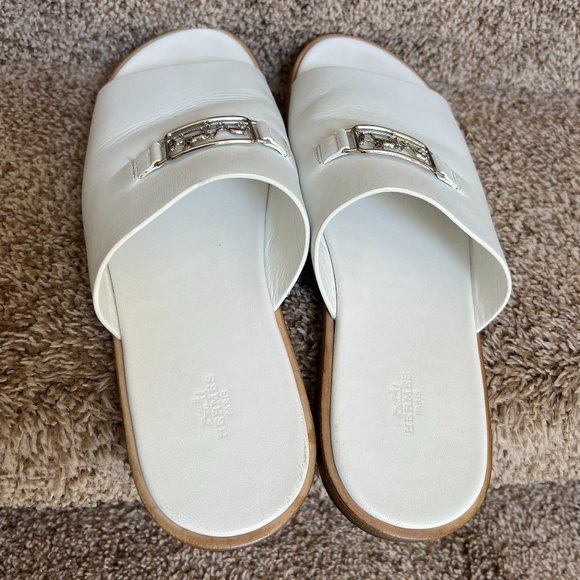 HERMÈS Vaisseau Men\'s White  Leather Slides. main image 7